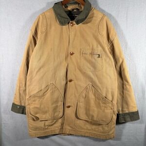 LL Bean Jacket Mens Tan Flannel Lined Field Chore Barn Coat Canvas Sz XL 187059